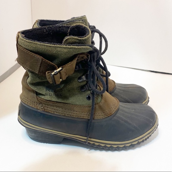 Sorel Fancy Lace II Peatmoss Black Green Suede Duck Winter Boot - Picture 5 of 8